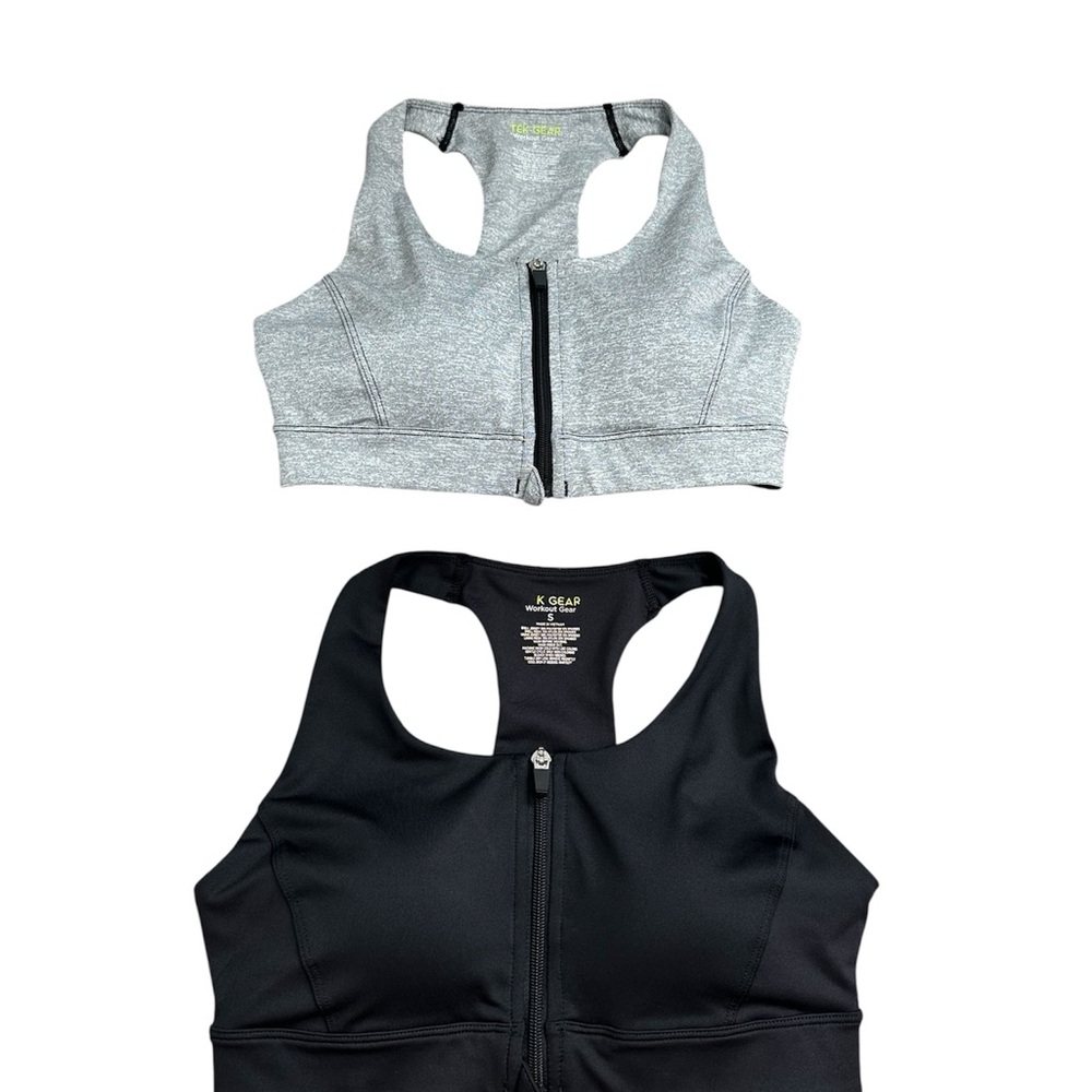 2 Pack Tek Gear Zip Front Sports Bra Racerback Size S